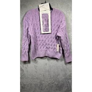 Rachel Zoe NEW Cable Knit Sweater Womens Lg Lavender Headband Pullover Stretch